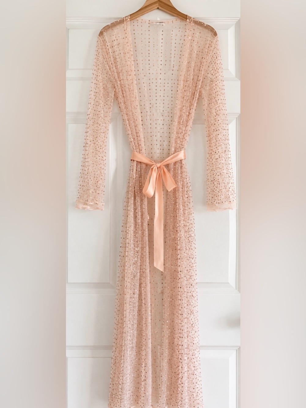 Blush Pink Mesh Pearl Rhinestone Duster Cardigan Cover-Up Size M